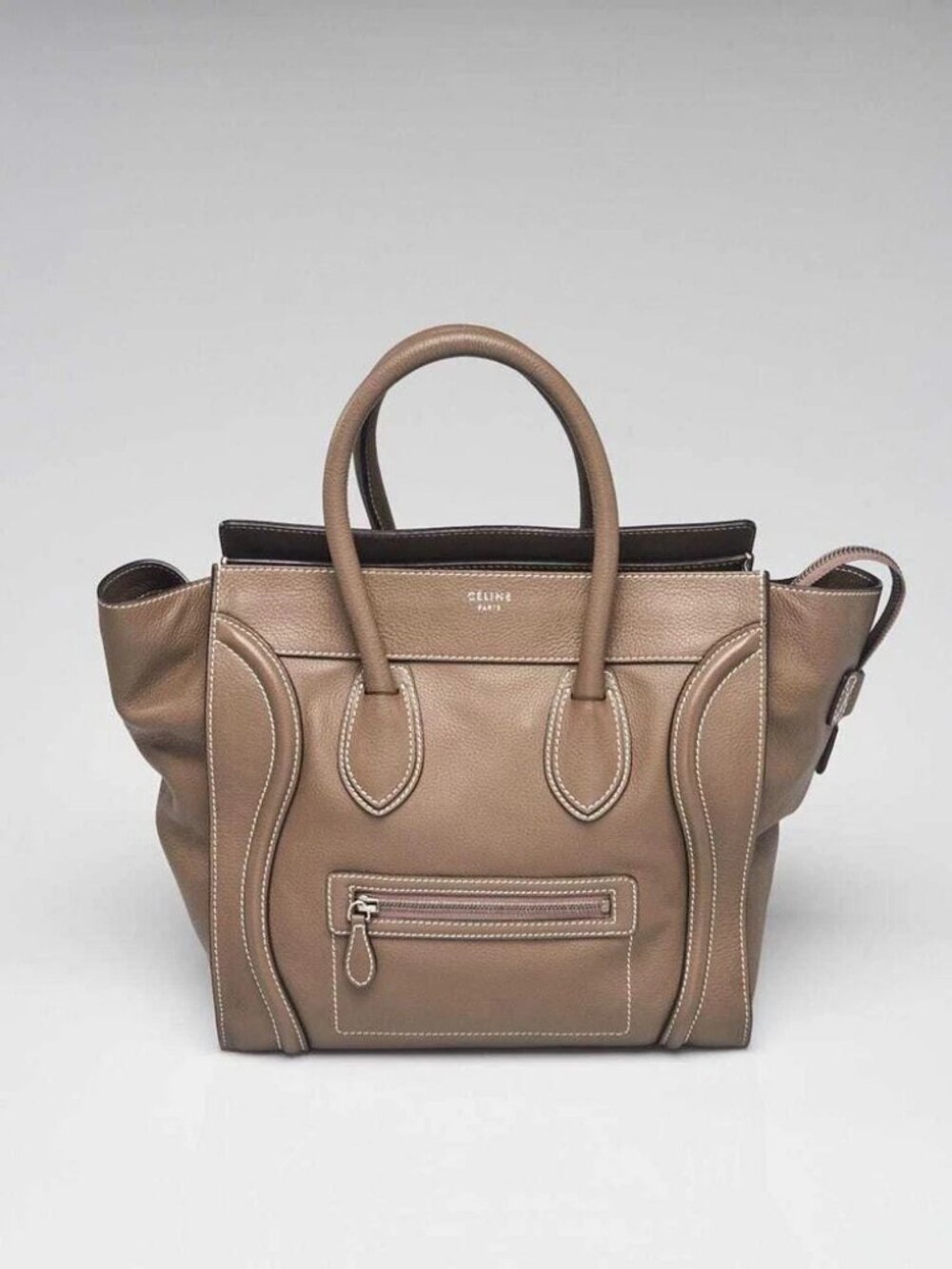 Celine Grey Drummed Calfskin Leather Mini Luggage Tote Bag